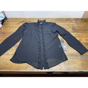 Double D Ranch Ruffled Tuxedo Button-Up Long Sleeve Blouse Medium NWT